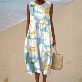 Ασπασία - Αμάνικο Φόρεμα με Μπλε και Λευκά Λουλούδια