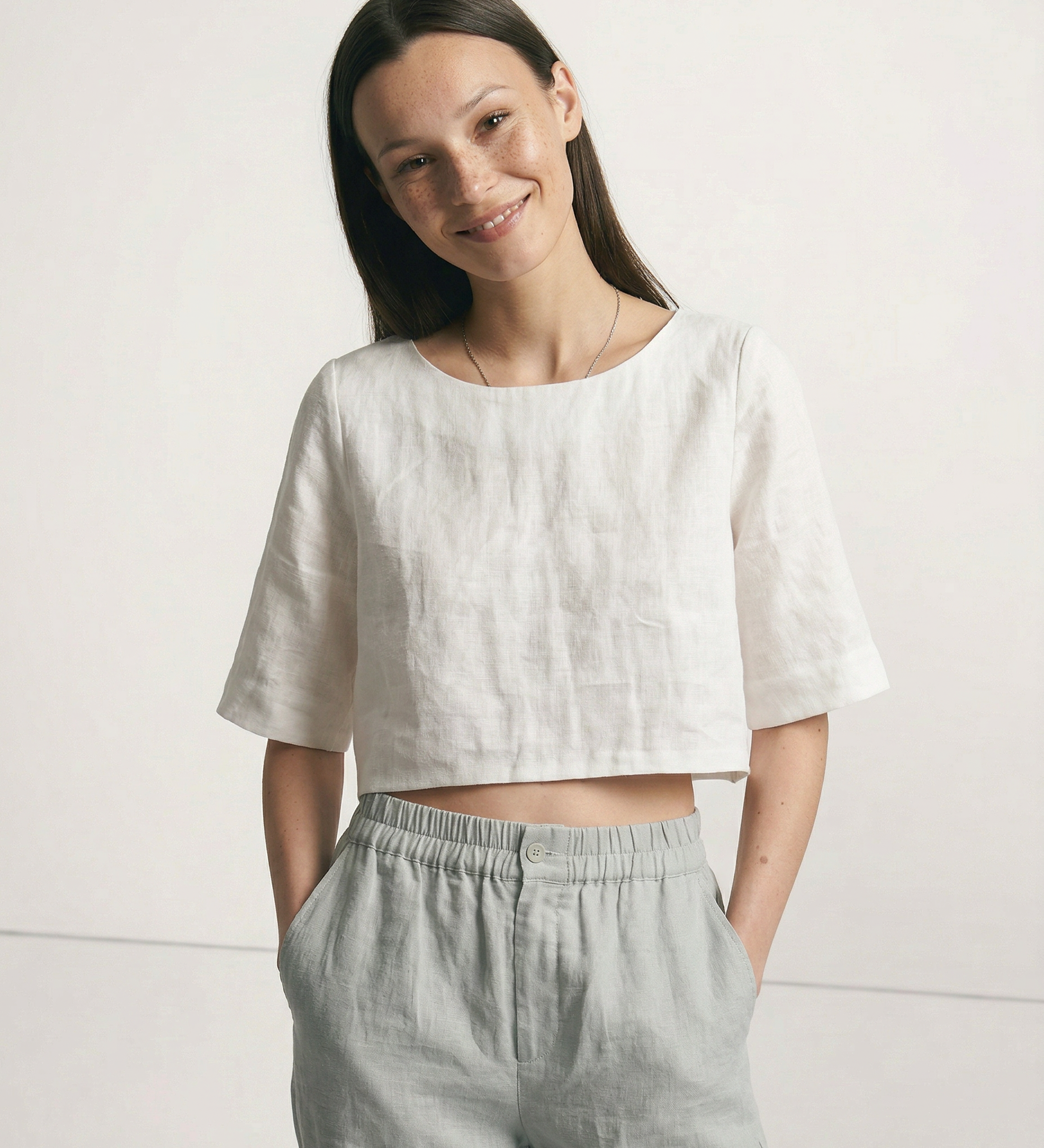 Boxy λινό crop top